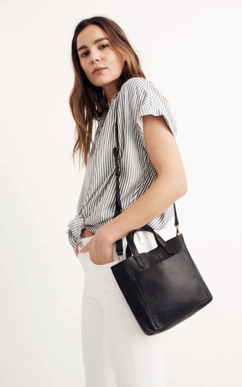 Madewell The Transport Crossbody Tote Bag Black Leather Minimalist Casual Office